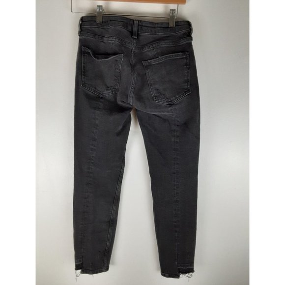 Zara Woman Black Denim Cropped Skinny Jeans Distressed Step Hem Stretch 4 - Picture 2 of 7